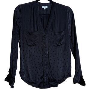 Heartloom Shirt Women's XS Black Polka Dot Long Sleeve Fabric Button V-Neck